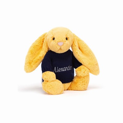 Jellycat Bashful Sunshine Bunny with Navy Jumper UK | 58729SBKJ
